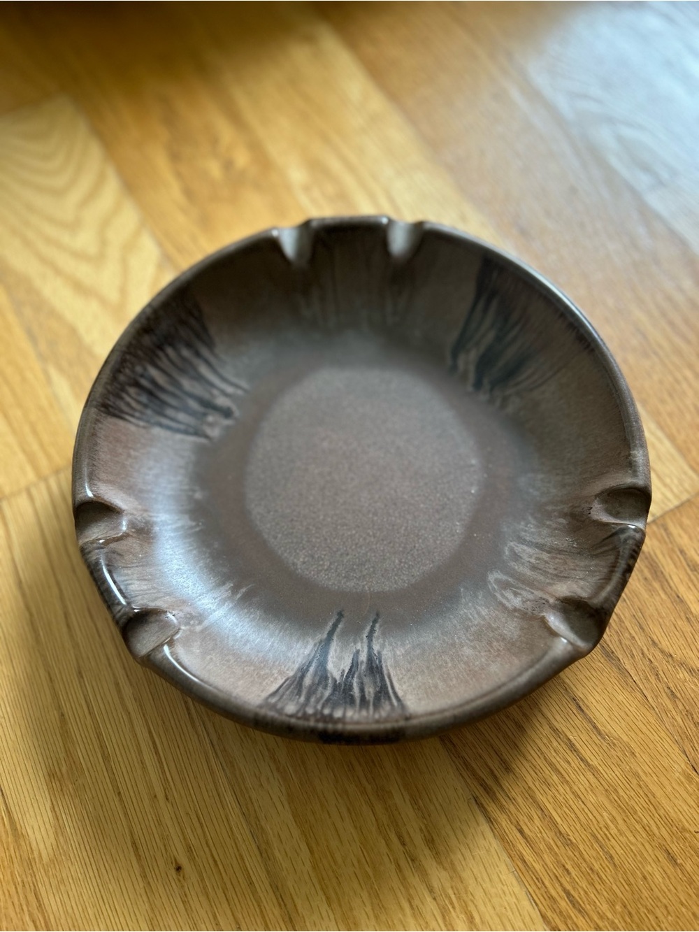 Large Vintage Blue Mountain Pottery Ash Tray, Brown and Black Glazed Ceramic, 9”